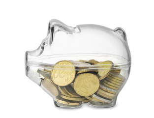 Piggy bank with euro coins