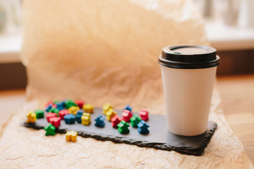 Paper cup. Coffee and board games