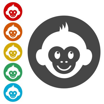 Monkey face icons set - vector Illustration 