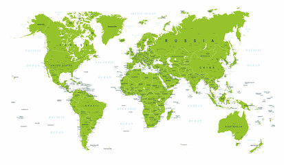 World Map Political Green Vector