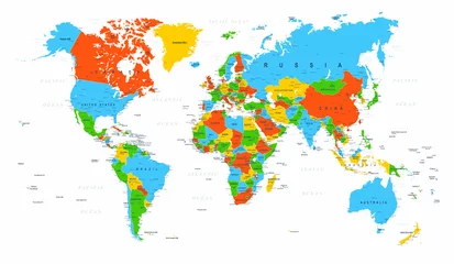 Weltkarte Politische Rot Blau Grün Vektor © Porcupen