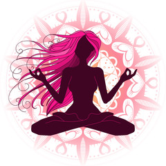 Beautiful woman silhouette meditating, doing yoga, graphic vector illustration design