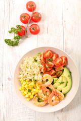 bowl of shrimp,vegetable and semolina