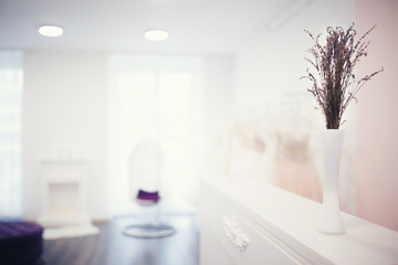 Abstract white shop background for wedding dresses, cafe, restaurant, window.