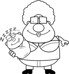 Cartoon Grandma with Sleeping Baby