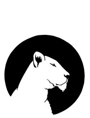 Graphical silhouette of puma on black round background, logo icon,tattoo