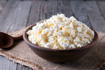 Organic cottage cheese in a bowl