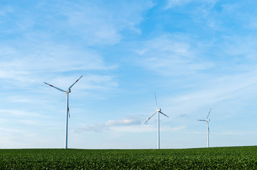 Fototapeta na wymiar Group of windmills for renewable electric energy production