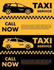 Taxi service concept. Vector yellow and black banner, poster or flyer.