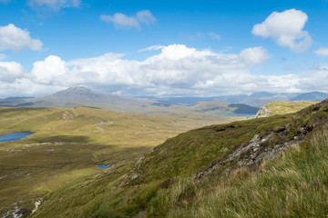 View of Canisp from hiking trail at Knockan Crag in North West Highlands Geopark, Scotland