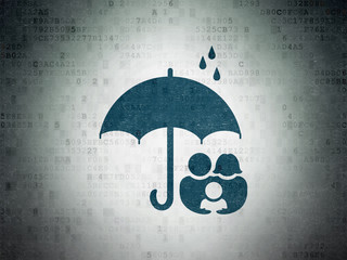 Safety concept: Family And Umbrella on Digital Data Paper background