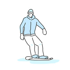 Snowboard and snowboarding winter sport, line drawing. hand drawn. vector illustration.