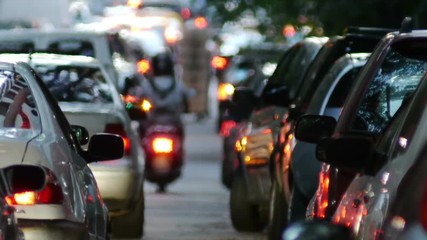 Traffic Jam in the city. Dusk.