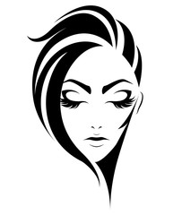 illustration of women short hair style icon, logo women on white background, vector