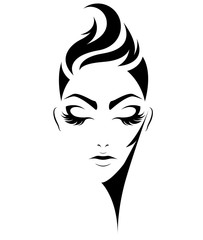 illustration of women short hair style icon, logo women on white background, vector