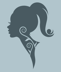 illustration vector of women silhouette icon, women face logo on blue background