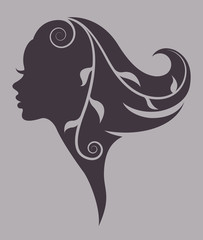 illustration vector of women silhouette icon, women face logo on blue background