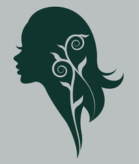illustration vector of women silhouette icon, women face logo on blue background