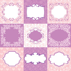 Collection pink frames, cards, patterns. Can be used for Birthday, Mother's Day, Wedding, Easter, scrapbook