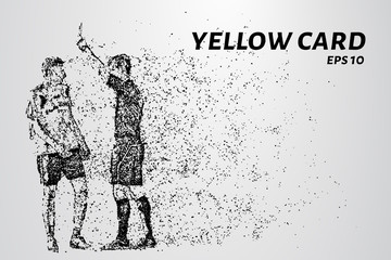Yellow card of the particles. Referee gives player yellow card consists of dots and circles. Vector illustration