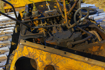 A rusted and abandoned rusty tractor. Dead radioactive zone. Consequences of the Chernobyl nuclear...