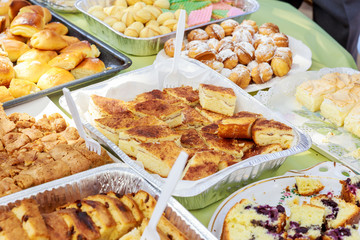 Delicious desserts and cakes on the buffet table