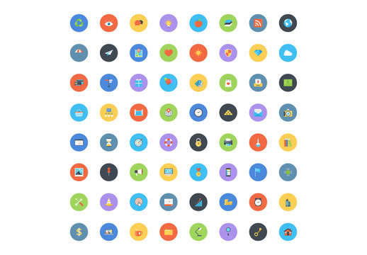 64 Bright Round Business and Tech Icons 1