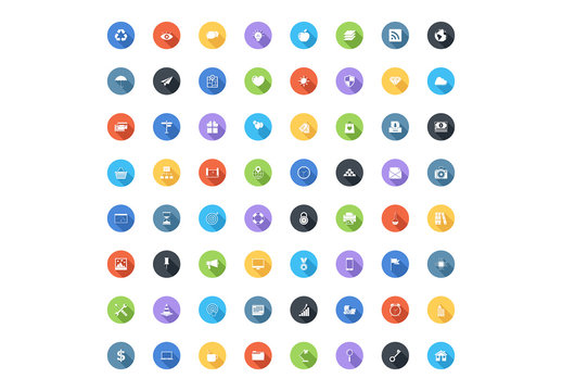 64 Bright Round Business and Tech Icons 2