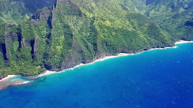 Aerial view of Kauai coastline in Hawaii