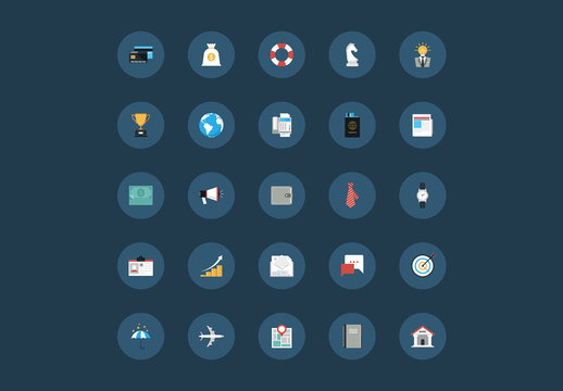 25 Dark Round Tech, Business, and Productivity Icons 1