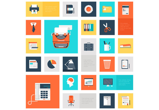 Colorful, Square Office and Productivity Icon Set 1