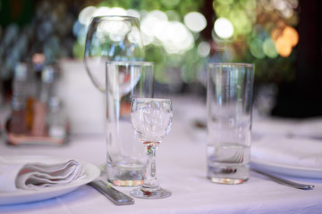 Sparkling glassware on table prepared for banquet