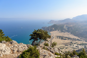 Fototapeta na wymiar Aerial view on a coastline of Rhodes island from Tsampika church