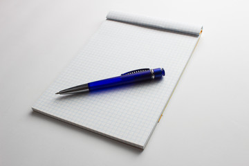 Empty notepad and a blue pen