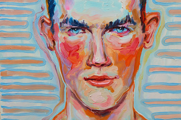 Painting male portrait oil on canvas detail