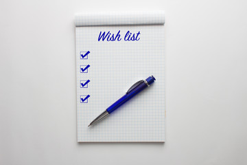 wish list on  notepad 