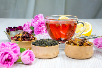 tea, fruit tea, Cup of tea, various kinds of tea, tea on the table
