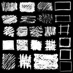 set of vector illustration of hand drawn chalk frames isolated on black background