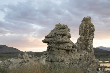 Sun setting over tufas of Mono Lake