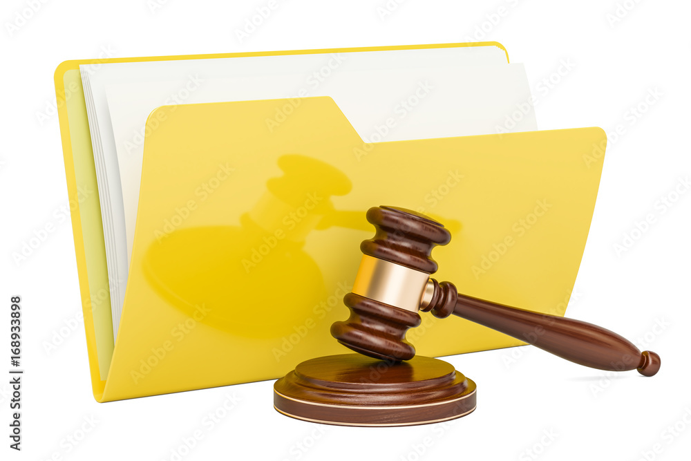 Aufkleber computer folder icon with wooden gavel, 3d rendering