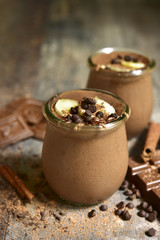 Chocolate banana smoothie with oat and cinnamon.