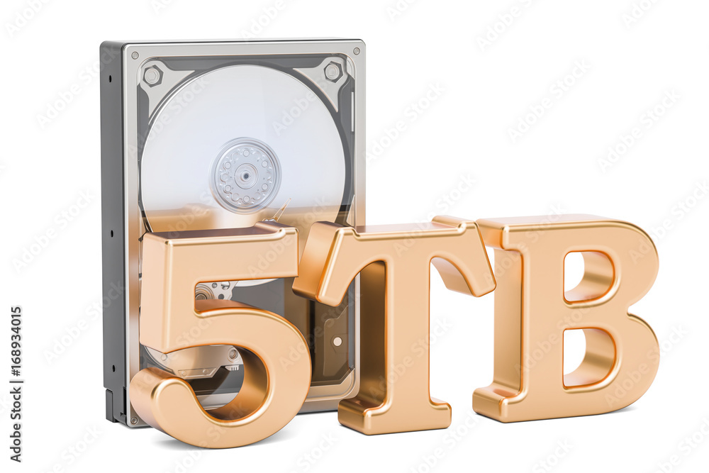 Poster hard disk drive (hdd), 5 tb. 3d rendering
