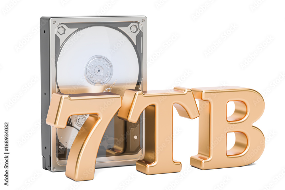 Poster hard disk drive (hdd), 7 tb. 3d rendering