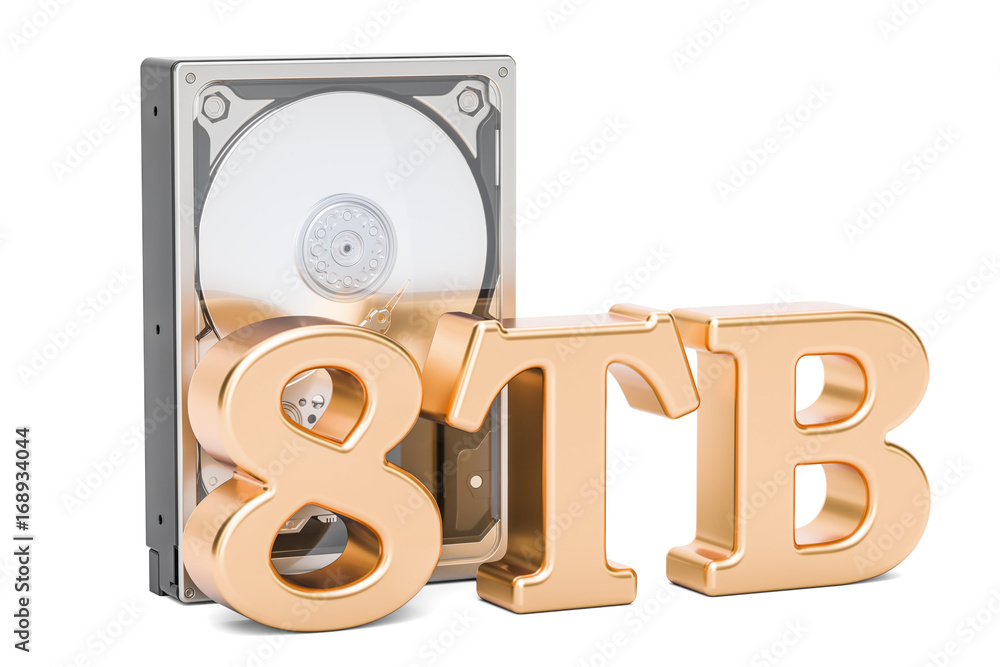 Poster hard disk drive (hdd), 8 tb. 3d rendering
