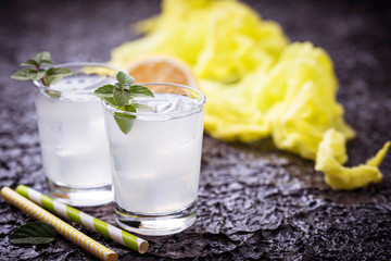 Cold drink with lemon and mint