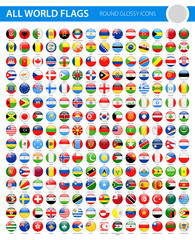 Naklejka premium All World Flags - Vector Round Glossy Icons