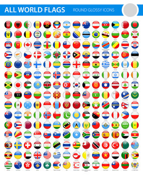 All World Flags - Vector Round Glossy Icons