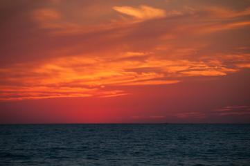 Orange Sunset on the sea horizon, skyline