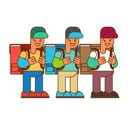 schoolboy set. Boy and big  schoolbag. Illustration for September 1. Back to school.