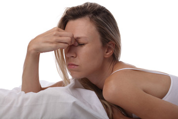 Woman Suffering From Headache . Sleep Disorders, Insomnia